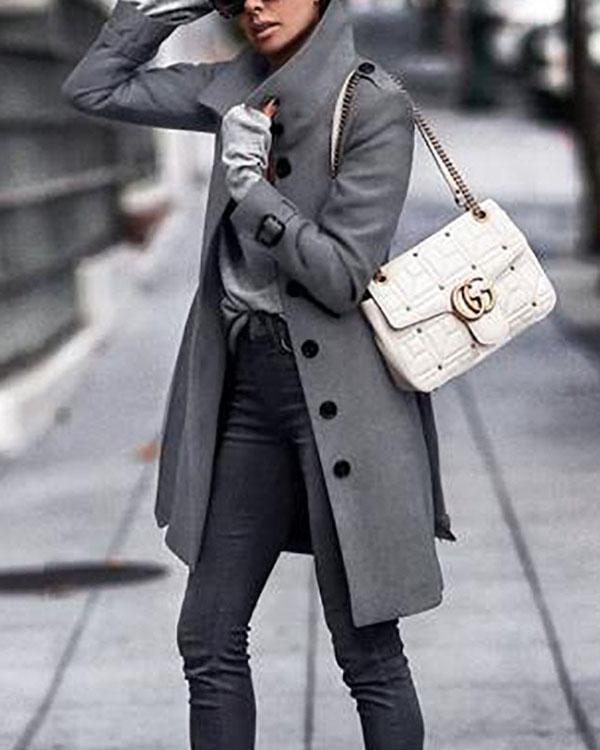 Fall Winter Fashion Pure Color Warm Coat