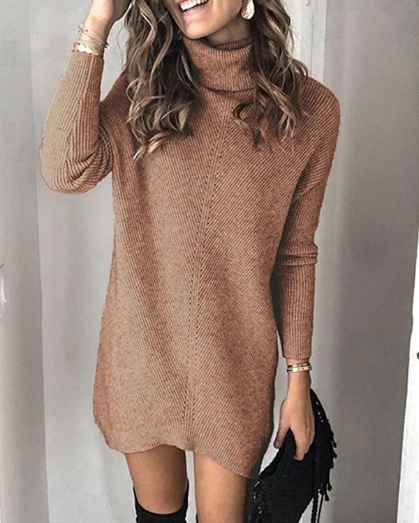 High Neck Pullover Long Sleeve Dress