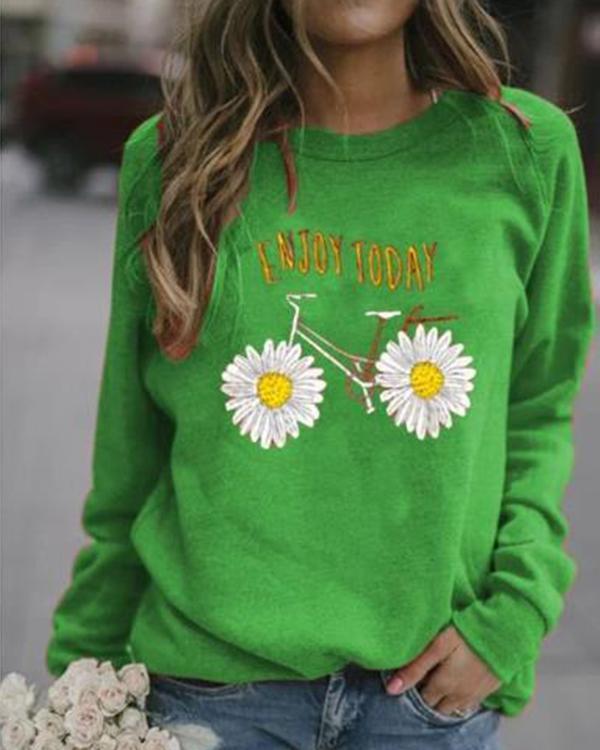 Floral Casual Round Neckline Sweatshirts