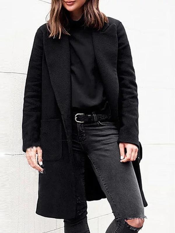Solid Pockets Lapel Shawl Collar Single-Breasted Winter Lady's Warm Coats