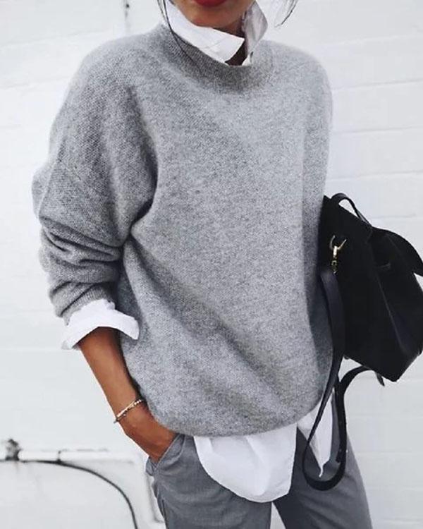 Grey Long Sleeve Casual Shirts & Tops