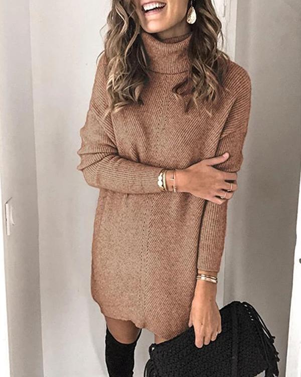 High Neck Pullover Long Sleeve Dress