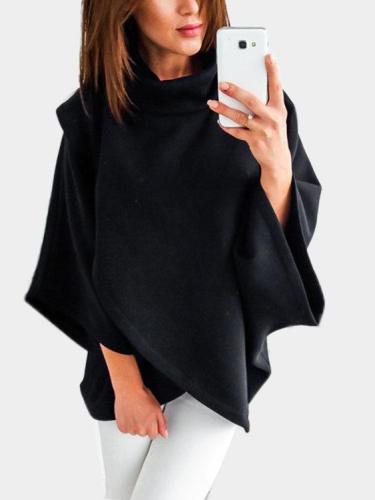 Chimney Collar Flared Sleeves Irregular Hem Sweater Tops