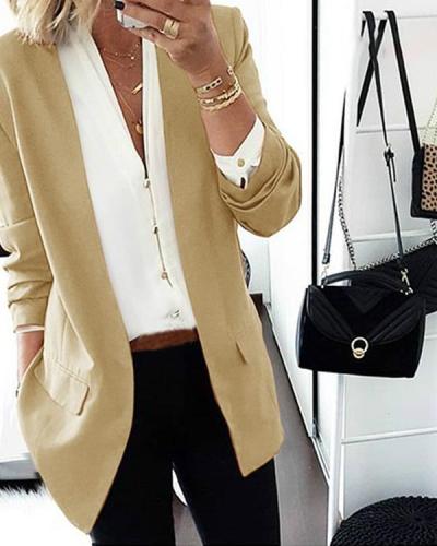 Long Sleeve Lapel Pockets Blazers Coats