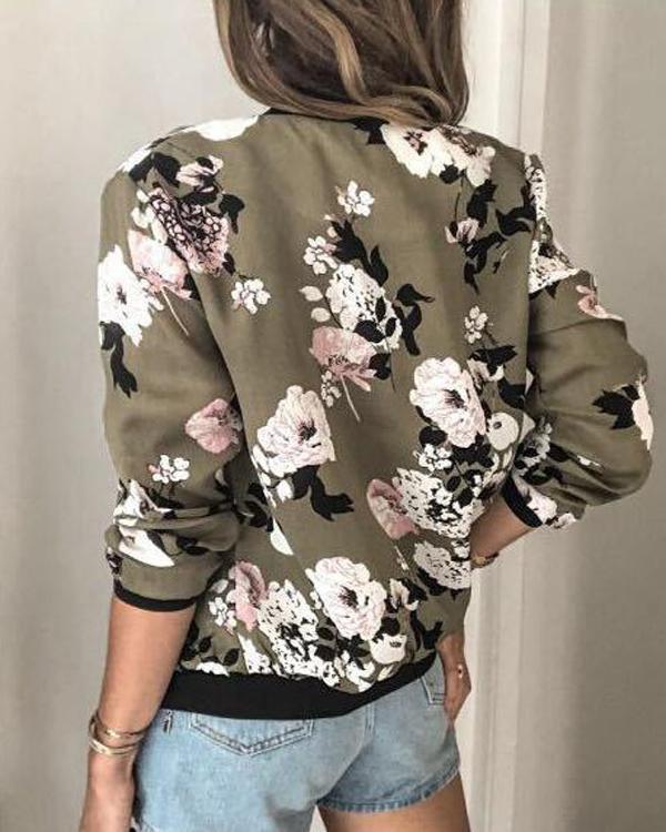 Casual Long Sleeve Floral Print Jacket