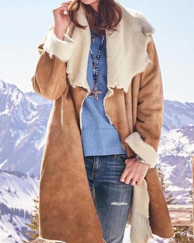 Casual Faux Sueded Turn-down Collar Long Sleeve Winter Coat
