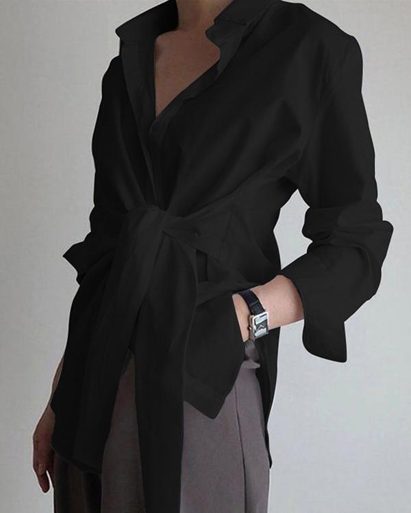 Long Sleeve Tie Front Shirt