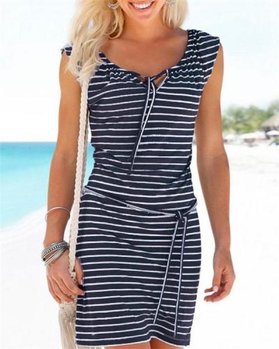 Sleeveless Striped Women Summer Casual Holiday Mini Dress