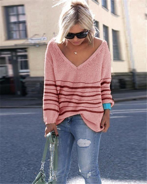 Plus Size Stripes Knitted Women 2019 Fall Sweaters
