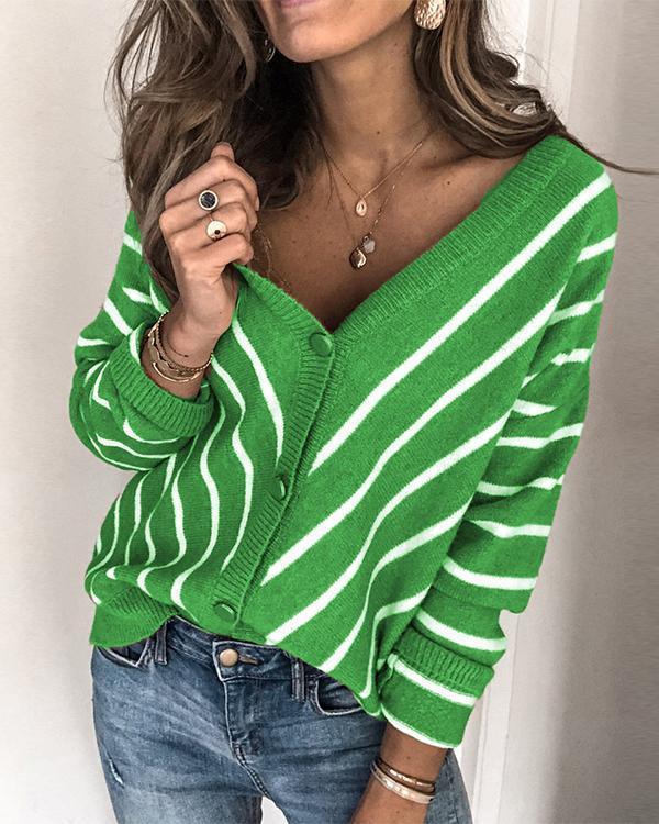 Striped Ribbed V neck Sweaters