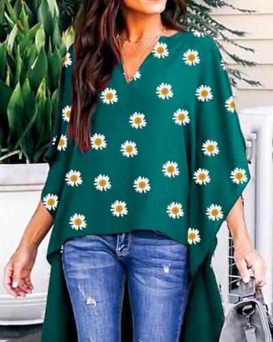 V Neck Floral Shift Half Sleeve Shirts & Tops