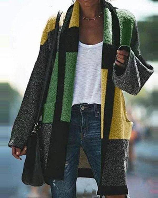 Color-block Boho Shawl Collar Patchwork Outerwear