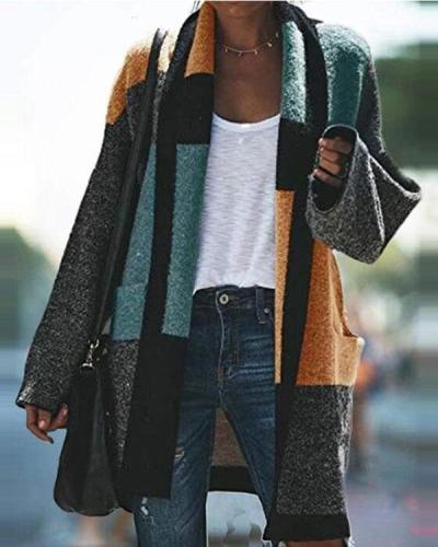 Color-block Boho Shawl Collar Patchwork Outerwear