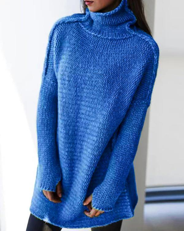 Turtleneck Knitted Long Sleeve Sweaters Plus Size Pullovers Jumpers