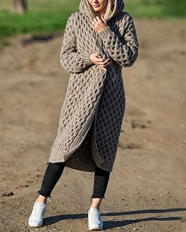 2019 Women's Fashion Winter Warm Long Knit Sweater Hooded Cardigan Coat