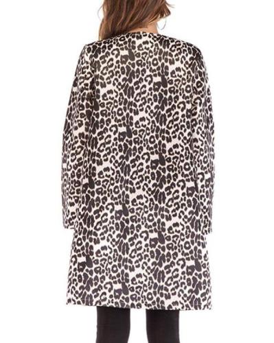 Women Leopard Sexy Winter Warm New Wind Coat Cardigan Leopard Print Fashion Casual Long Coat