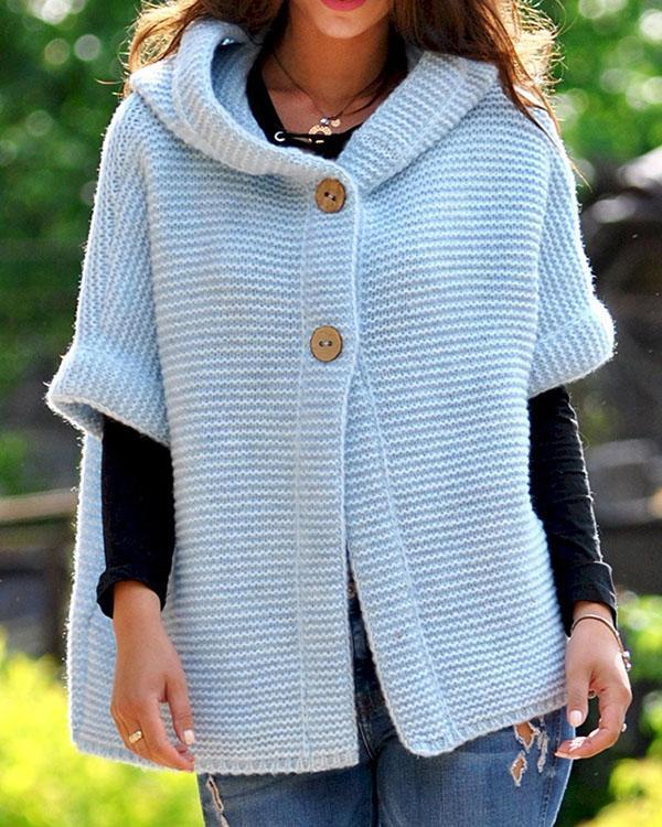 Women Fashion Loosely Knitted Hooded Outerwear