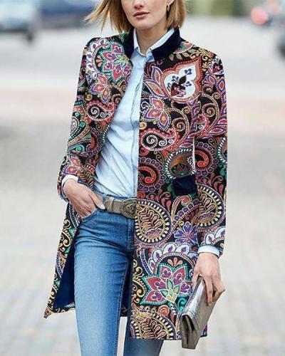 Fashion Floral Pattern Long Sleeve Coat