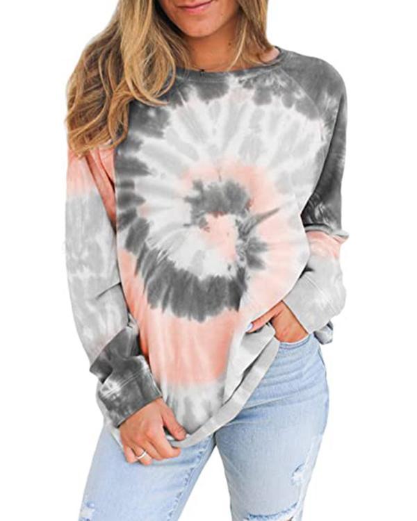 Tie-dye Printed Loose Round Neck Long Sleeve Sweatershirt