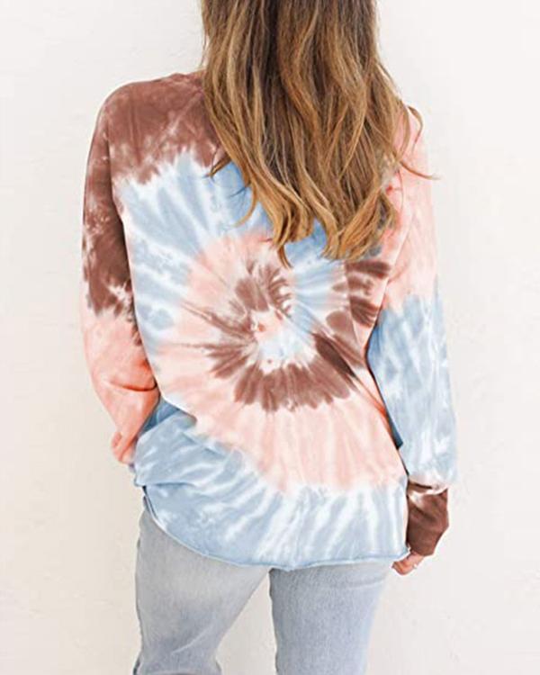 Tie-dye Printed Loose Round Neck Long Sleeve Sweatershirt