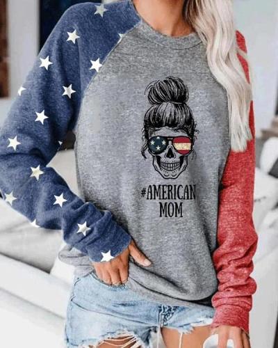 Women America Mom Color Block Tops