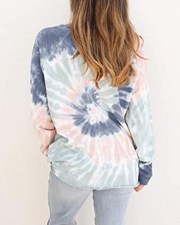 Tie-dye Printed Loose Round Neck Long Sleeve Sweatershirt