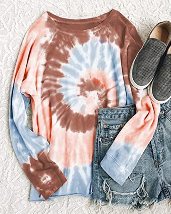 Tie-dye Printed Loose Round Neck Long Sleeve Sweatershirt