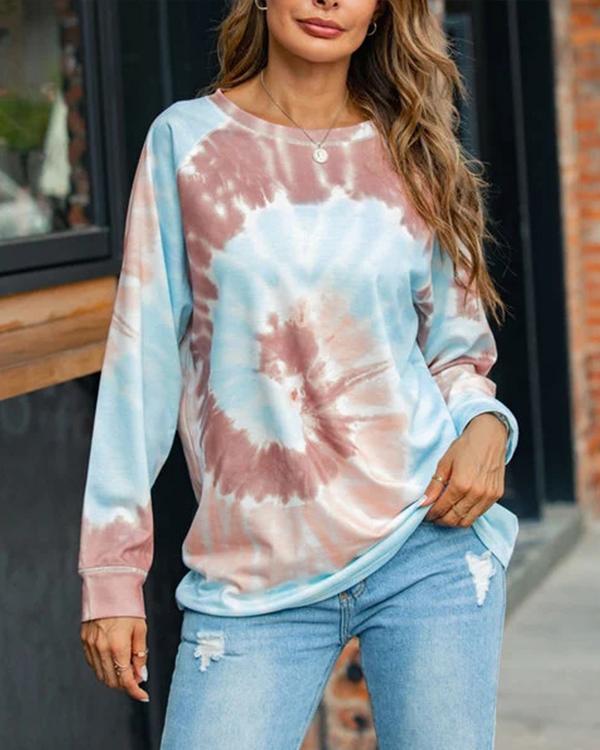 Tie-dye Printed Loose Round Neck Long Sleeve Sweatershirt