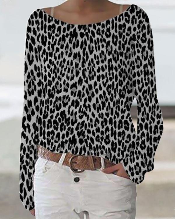 Leopard Print Daytime Crew Neck Long Sleeves T-shirt