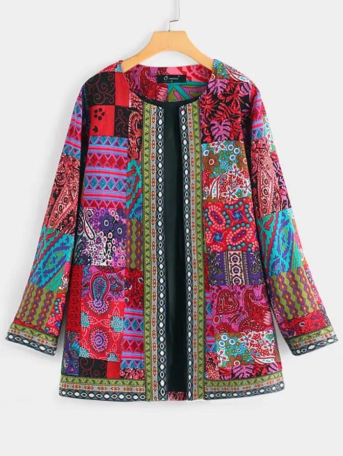 Vintage Ethnic Style Floral Print Plus Size Cotton Jackets