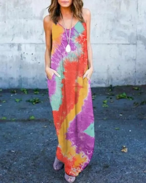 Tie-dye Maxi Dress With Pockets