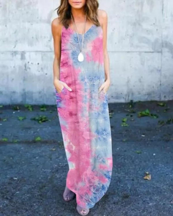 Tie-dye Maxi Dress With Pockets