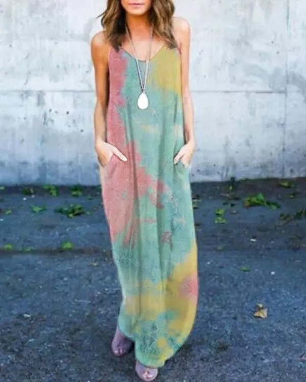 Tie-dye Maxi Dress With Pockets