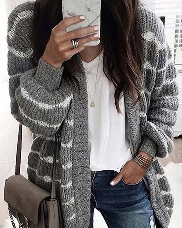 Casual Lantern Sleeves Warm Knit Cardigans