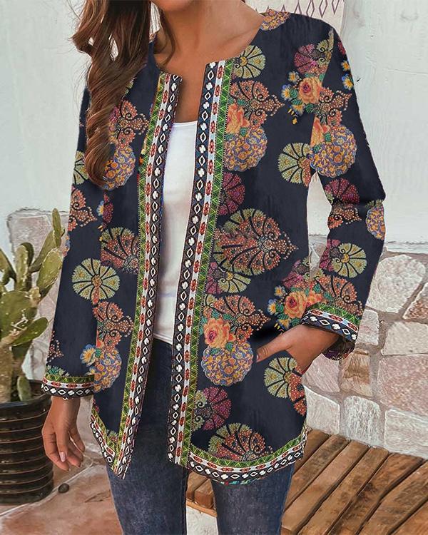 Ethnic Style Floral Print Plus Size Jackets