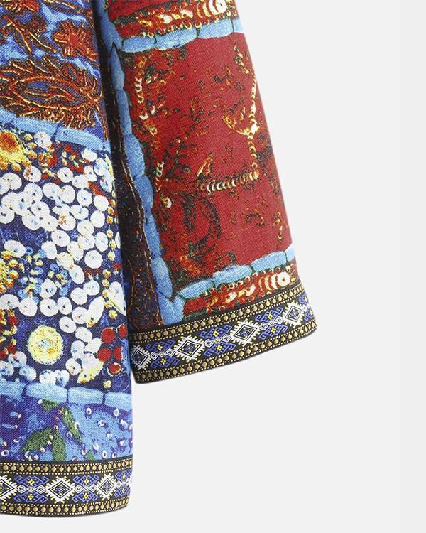 Cotton Ethnic Print Patchwork Ribbon Plus Size Jackets