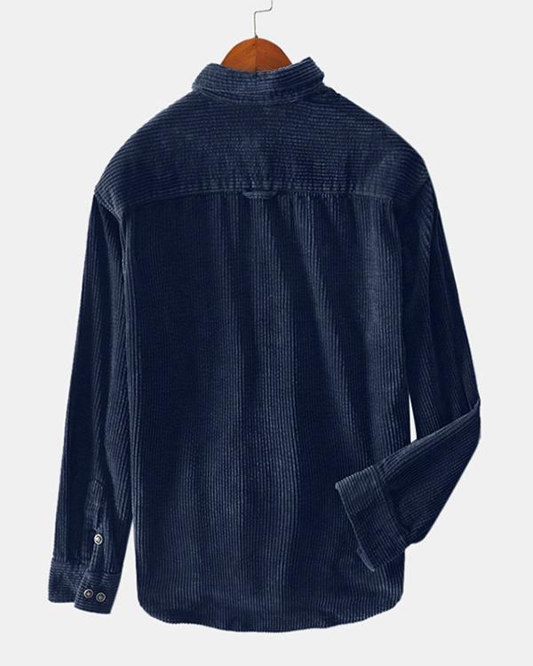 US 37.56 Mens Corduroy Solid Color Chest Pockets Turn Down Collar