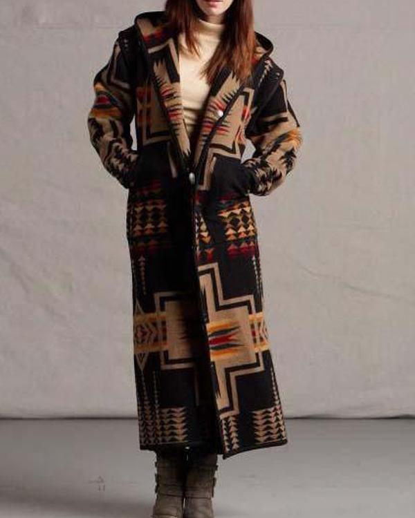 Women's Winter Casual Print Long Coat
