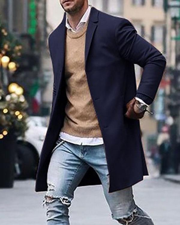 Men Cotton Blend Suit Design Warm Coat Men Casual Trench Coat