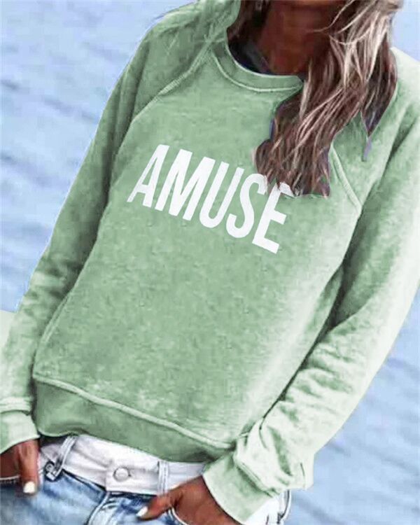 Casual Letter Printed Long Sleeve Crew-Neck Top