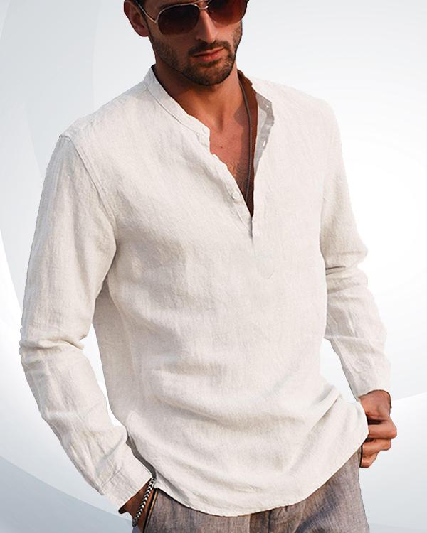 US$ 31.99 - Men's Cotton Linen Henley Shirt Long Sleeve Casual T-Shirt ...