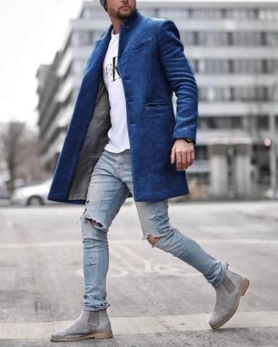 Mens Casual Pure Color Long Sleeve Warm Coat