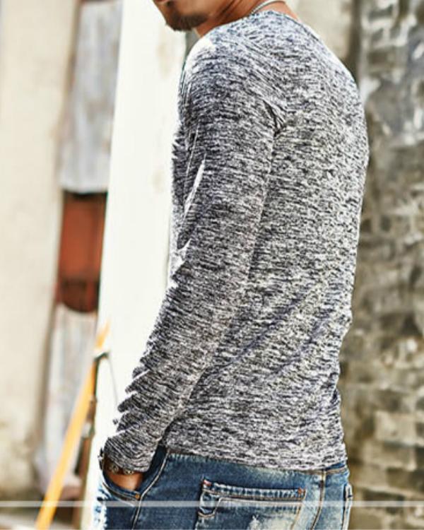 Men's Slim Fit V-Neck Long Sleeve T-Shirt Casual Tops