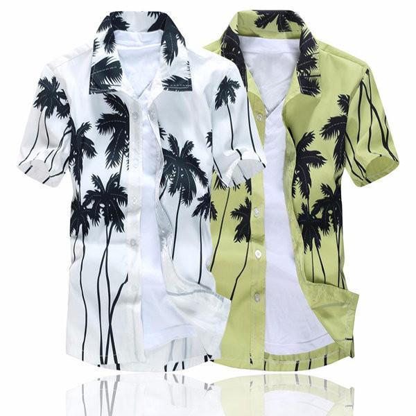 Aloha Beach Quick Dry Coconut Tree Printing Loose Hawaiian Shirts