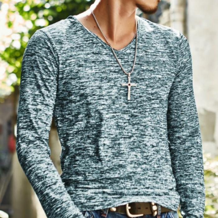 Men's Slim Fit V-Neck Long Sleeve T-Shirt Casual Tops