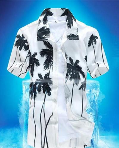 Aloha Beach Quick Dry Coconut Tree Printing Loose Hawaiian Shirts