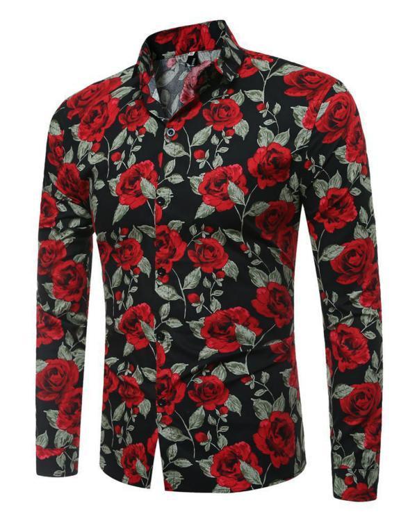 US$ 28.59 - Men's Vintage Floral Print Long Sleeve Slim Shirt - www ...