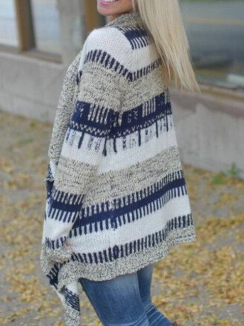 Blue Stripes Long Sleeve Asymmetric Kimono Coat