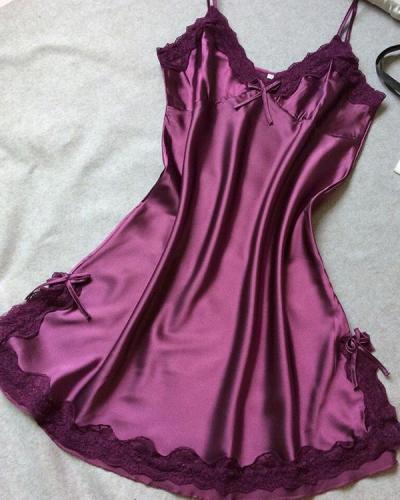 Solid Color Trim Satin Sleepwear Cami Dress