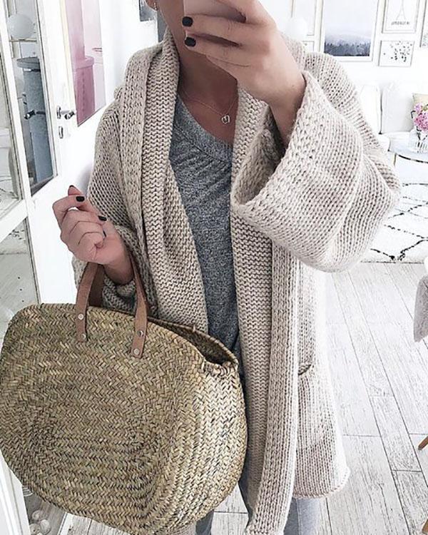 Shawl Collar Knitted Plus Size Cardigan Outerwear